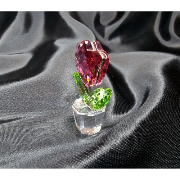 Vintage Swarovski Crystal Tulip Figurine With Red Flower & Green Leaves - Picture 4 of 5